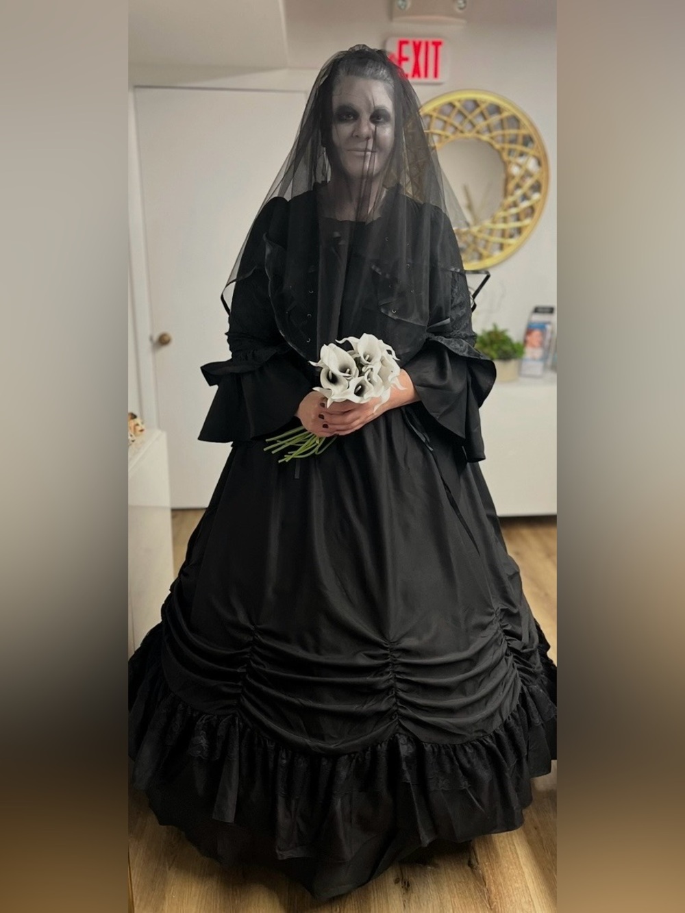 Elegant Black Gothic-Inspired Women's Dress Halloween Bride